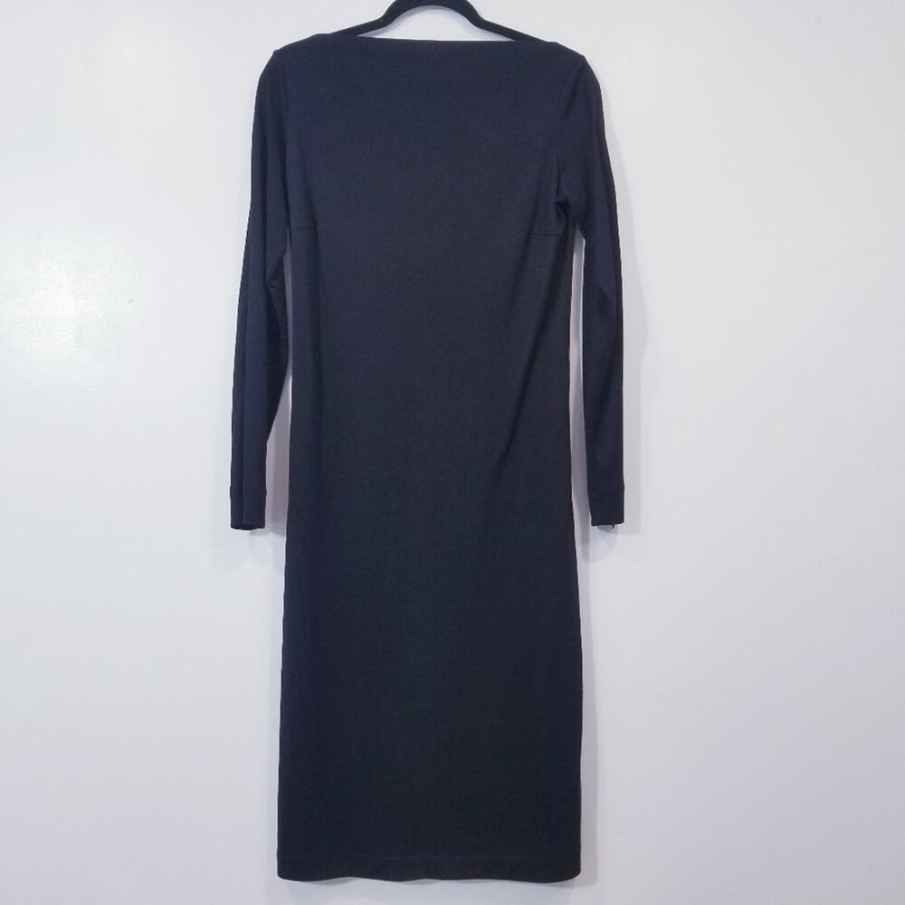 Pinko Italy  Elegant Black Long Sleeve Midi Dress Zipper Detailed Boatneck